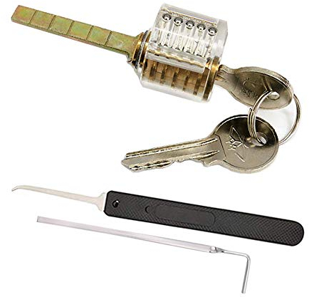 Loboo Idea 2 Stück Premium Praxis Lock Picking Tool mit transparentem Schloss, einschließlich einem Lockpick Haken, einem Dietrich-Spannschlüssel und einem Zylinderschloss für Anfänger und Pro