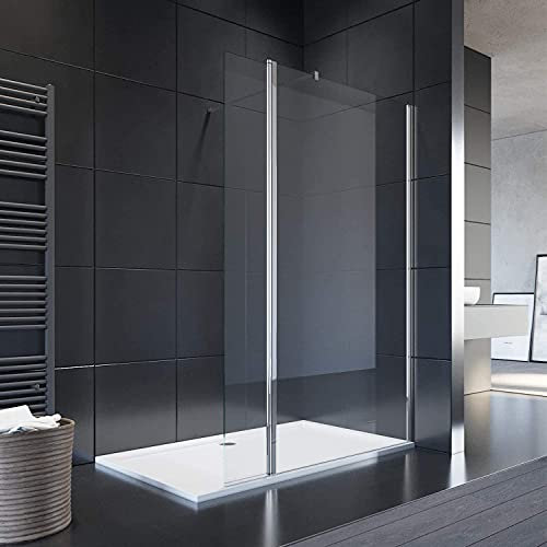 SIRHONA Paroi de douche l’italienne 76x200 cm avec retour pivotante 30 cm Porte douche avec barre de fixation, 8mm verre trempé avec Revêtement NANO la porte douche