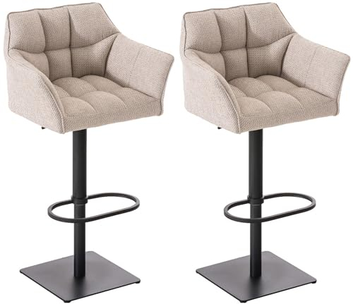 CLP 2er Set Barhocker Damaso Stoffbezug I Gepolsterte Barstühle höhenverstellbar und drehbar I Tresenstühle mit Rückenlehne, Farbe:Elfenbein, Gestell Farbe:schwarz