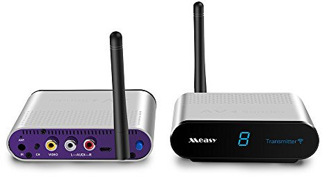 measy AV220 - Trasmettitore video wireless RCA Audio Video Trasmettitore e Ricevitore 8 canali per streaming, satellite, DVD a TV 1x1,non funzione di telecomando IR