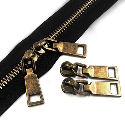 YIXI-SBest #5 Metall-Reißverschlüsse, 4 m, Näh-Reißverschlüsse, Großpackung mit 10 Schiebern, lange Reißverschlüsse für Schneider, Nähen, Handwerk, Tasche (Messingzahn, schwarzes Klebeband)