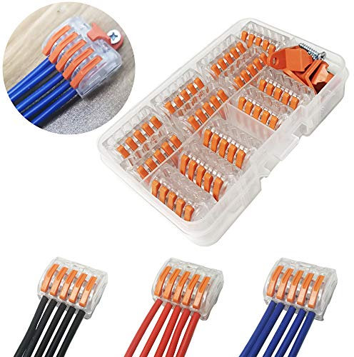 Morsettiere elettriche,CTRICALVER Capicorda a Morsetto a Leva Connettore cavo elettrico Kit di morsettiere,Blocchi connettori elettrici con 12 Pezzi 5 Porte.