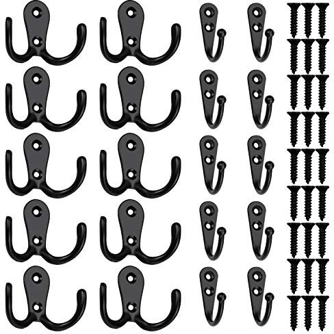 TDDL 20 Stück Retro Garderobenhaken, Retro, Mantelhaken, Wandhaken, Retro, aus Metall, mit 40 Schrauben für Badezimmer, Küche, Schlafzimmer, Eingang (schwarz)