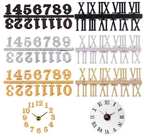 Números para reloj autoadhesivos negros y dorados de plástico Plástico Reloj Números/Números Romanos/Lunares Guiones, Bolsa de 6 Juego