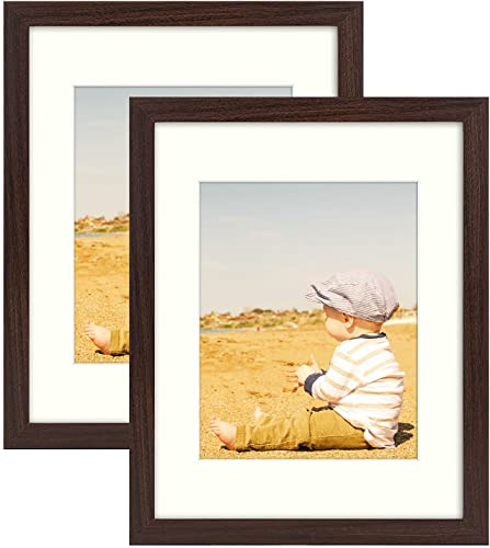 Golden State Art Bilderrahmen 11x14 mit Passepartout für 8x10 Fotorahmen Collage Galerie Wandrahmen Set Echtglas 2er Pack Braun
