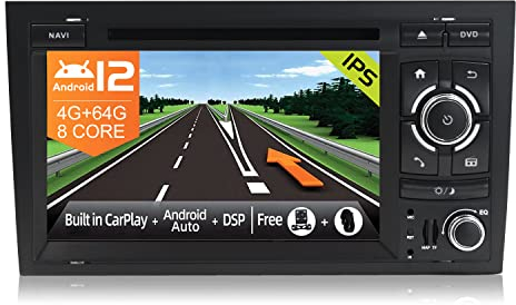 JOYX Android 12 Autoradio Passt für Audi A4/S4/RS4/Seat Exeo - [4G+64G] - Eingebaut DSP+Carplay+Android Auto - Rückfahrkamera Canbus KOSTENLOS - Mit DAB Lenkradsteuerung 4G WiFi Bluetooth5.0-2 Din