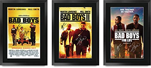 HWC Trading FR A3 Bad Boys Collection von 3 Will Smith, Martin Lawrence gedrucktes Poster, signiertes Autogrammbild für Film-Erinnerungsstücke, A3, gerahmt
