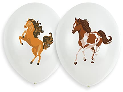 Amscan 9909881 - 6 Latexballons Beautiful Horses, Durchmesser 27,5 cm, Luftballon, Dekoration, Pferde, Kindergeburtstag, Themenparty, Weiß