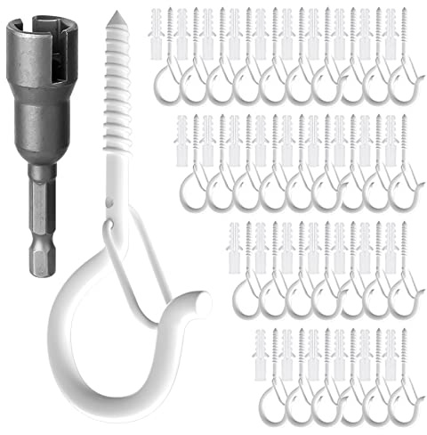 Giptime 32pcs Hanger Hooks - Ceiling, Wall Mount, Outdoor Lights Hanger, Cabinet, Party, Easter LED Fairy Lights, White