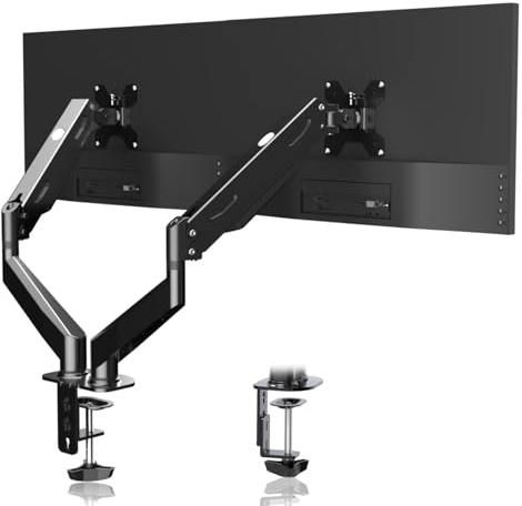 Pholiten Soporte Doble para Pantallas 17-27 Pulgadas, Brazo Monitor con Resorte de Gas, Ajuste de Altura, Inclinable y Giratorio, VESA 75/100mm
