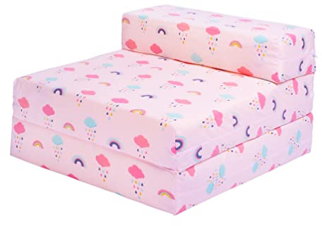 Ready Steady Bed Kids Fold Out Sofa Bed | Children Single Folding Sleepover Chair | Living Room Playroom Bedroom Toddler Furniture | Lightweight and Comfy (Rainbow)