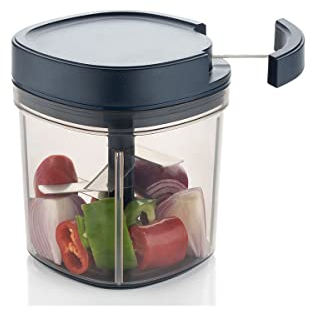 Manual Food Chopper – Manual Food Processor – Pull Cord Manual Chopper – Manual Vegetable Chopper with Varying Chopping Sizes – Hand Food Chopper with Stainless Steel Blades (900ml)