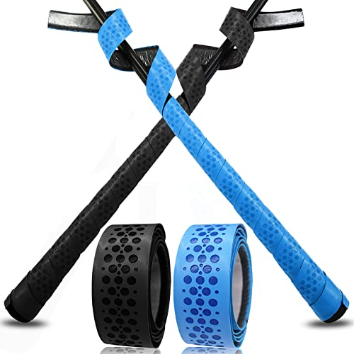 VEASAERS Bat Griffbänder, 2 Stück, 1,75 mm, vorgeschnitten und vollständig klebend, weich, bequem für alte Baseballschläger (2 Stück, Schwarz und Blau)