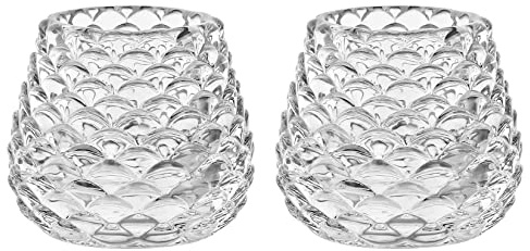 KiaoTime Teelichthalter aus transparentem Glas, Tannenzapfen, 2 Stück, runde Votivkerzenhalter für Hochzeit, Party, Tischdekoration, Dekoration