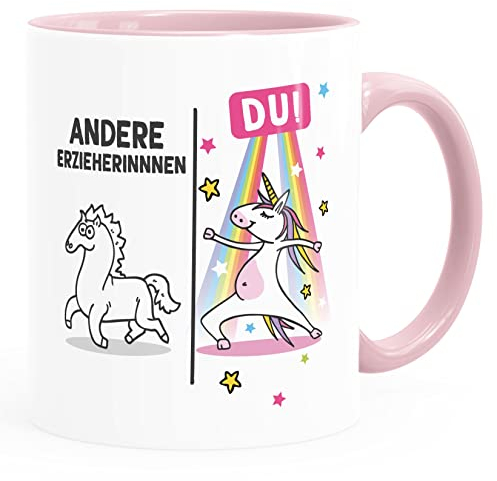 Moonworks® Kaffee-Tasse Einhorn Geschenk Erzieherin Abschied Kita Kindergarten Andere Erzierinnen Du weiss-innen-rosa standard