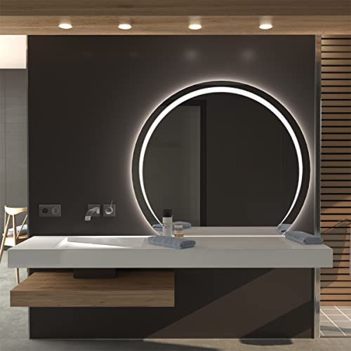 SARAR Halbrunder Badspiegel Spiegel Badezimmerspiegel mit rundum Beleuchtung 58 x 70 (D) cm Made in Germany Halbkreis Wandspiegel Mirror Spiegel Bad mit Licht Crato C1