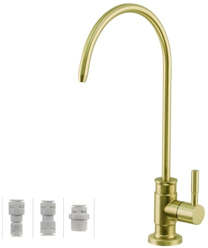 Wellup Trinkwasserhahn, Umkehrosmose-Wasserhahn für RO-Wasserfiltersystem ohne Luftspalt, bleifreier Edelstahl, Küchenwasserfilter, RO-Armaturen für Küchenstangen-Spüle, gebürstetes Gold