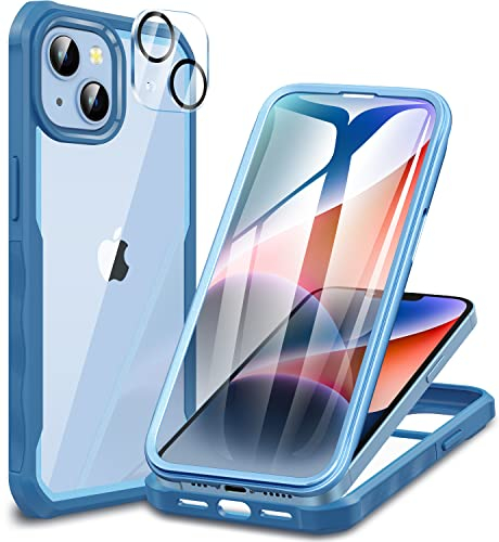 CENHUFO für iPhone 14 Plus Hülle, 360 Grad Schutzhülle mit Eingebautem H Panzerglas Displayschutz und Kameraschutz Stoßfest Panzerhülle Bumper Full Cover Case Handyhülle für iPhone 14 Plus - Blau