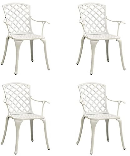 Mogou Gartenstühle 4 STK Hochlehner, Campingstühle, Lehnstühle, Wetterfest Stuhl, Garden Chair, Aluminiumguss Weiß