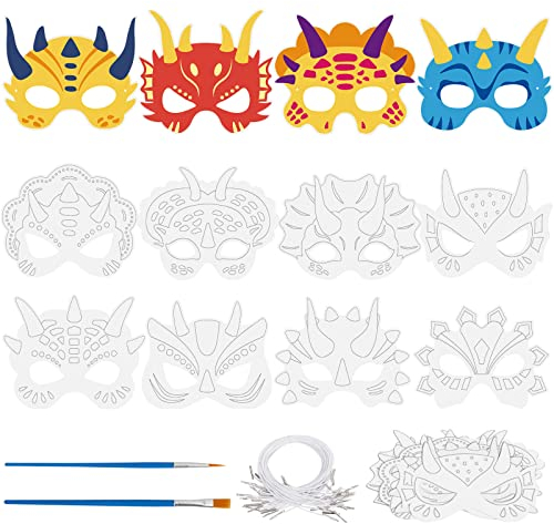 Landifor 24 Stück Dinosaurier Maske zum Ausmalen Kinder Dinosmasken Bastelsets diy Dino Papiermaske für Karneval Weihnachten Kindergeburtstag Dinosaurierparty Mitgebsel