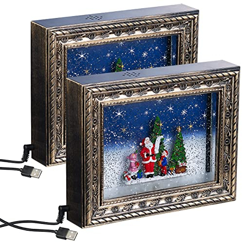 infactory 3D-Bilder: 2er-Set Weihnachts-Bilderrahmen Bescherung, LED, Schneewirbel, Musik (Bilderrahmen mit Weihnachtsmotiv, X-Mas Bilderrahmen, Weihnachtsbeleuchtung)