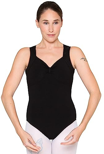 tanzmuster Ballett Trikot Damen ärmellos - Melinda - Baumwolle - BH-Pad-Einschub - geraffter Ausschnitt - Tanz Body - Ballettkleidung für Erwachsene