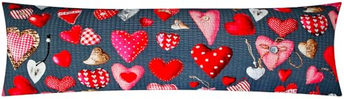 Seersucker Seitenschläferkissen-Bezug 40x145cm Landhaus (BS-Valentin) | Herzen, Love, Liebe - 100% Baumwolle, Kissenbezug, Kissenhülle, Reißverschluss