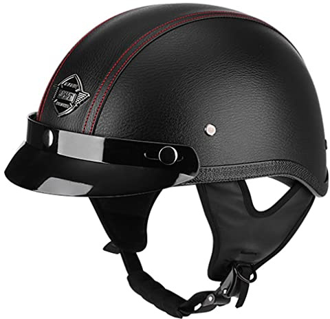 Halbhelme Motorradhelm, Pu-Leder Half Helm Mit Schutzbrille, DOT/ECE-Zulassung Retro Halbschalenhelm, Mit Visier Schnellverschluss，Motorradhelm Halbschalenhelm Mit ECE