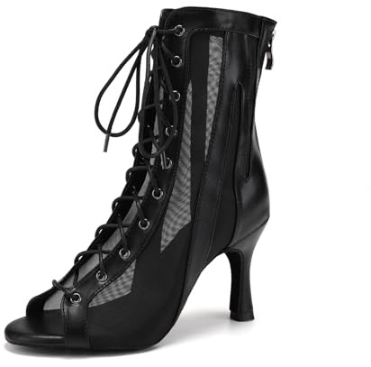 RUYBOZRY Scarpe da Ballo Latino da Donna, Lace Up Sala da Ballo Partito Salsa Stivali Punta Aperta con Tacco Alto Stivaletti, Modello QJW-7235