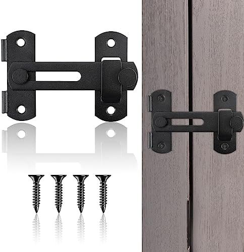 Sliding Barn Door Bolt Lock, Black Stainless Steel Gate Latches with Screws 180 Degree Safety Door Bolt Flip Latch, Slide Lock for Home Room Wine Cabinet Outdoor Garage Window Garden Closet Bathroom