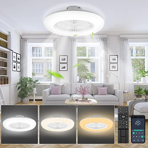 Lospitch 80W Ventilatore da Soffitto con illuminazione, 6 Velocità, Plafoniera LED Dimmerabile con Ventilatore con Telecomando e APP, Modalità Estiva e Invernale, 3000-6500K (Ø 55CM)
