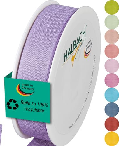 Halbach Seidenbänder Geschenkband | Breite 25mm Länge 25m | Schleifenband made in Germany | Geschenkbänder in Vielzahl von Farben und Breiten, perfekt zum Verpacken und Dekorieren, Farbe: lavendel