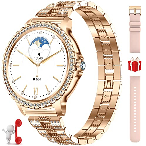 Fitonme Smartwatch für Damen, Anrufe, Smartwatch mit Blutdruck, Herzfrequenz, Blutsauerstoff, Schlafüberwachung, Schrittzähler, für iOS Android (Roségold)