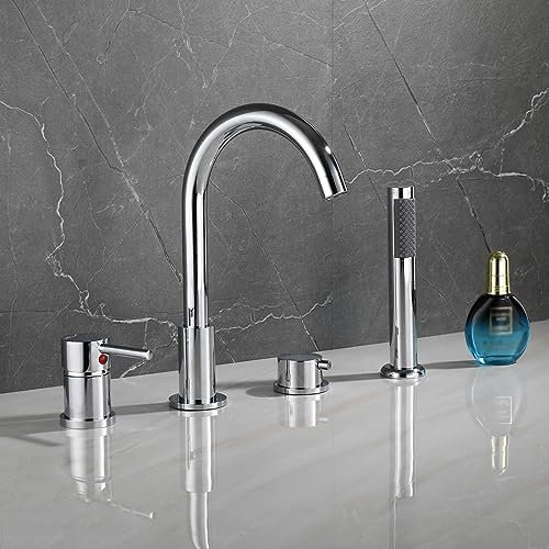 XJTNLB Mitigeur Douche 2 Sorties Rotatif à 360° Mitigeur de Bain 4 Trous Robinet Douche Baignoire,Chromé,B
