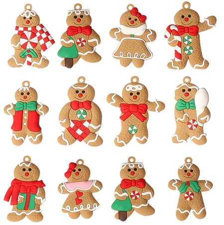 12 PCS Decoracion Arbol Navidad de Hombre de Jengibre,Muñeco de Jengibre Decoracion Navidad, Adornos Arbol Navideños de Hombre de Jengibre, con Acollador, per Decoracion de Navidad