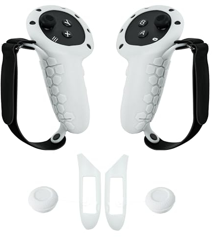 BeisDirect Controller-Griffabdeckung mit Batterieöffnung für Meta Quest 3, Anti-Wurf-Griff, Schutzhülle mit verstellbarem Handgelenk-Knöchelriemen für Meta Quest 3 Zubehör (weiß)