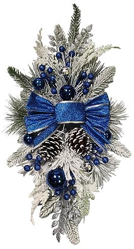 Christmas Decorations for outside Door Component With Double Pinecone Wreath outside Wreaths for Windows (Blue, A)