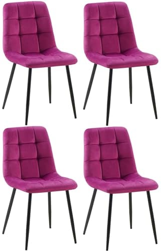 CLP Set di 4 sedie da pranzo Antibes I Sedie da cucina imbottite con rivestimento in velluto I Con protezioni per il pavimento, Colore:viola
