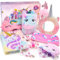 HappyGoLucky Einhorn Geschenke für Mädchen 3 4 5 6 7 8 Jahren, Tagebuch mit Schloss Unicorn Academy Geschenk Mädchen 3 4 5 6 7 8-11 Jahre Mädchen Spielzeug Einhorn Stofftier