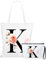 Fmeida 2 Piezas Bolsa de Lona con Inicial y Bolsa de Maquillaje, Regalo Personalizado con Monograma, Bolsas de Compras Reutilizables para Mujeres, Damas de Honor, Despedidas de Soltera, Cumpleaños