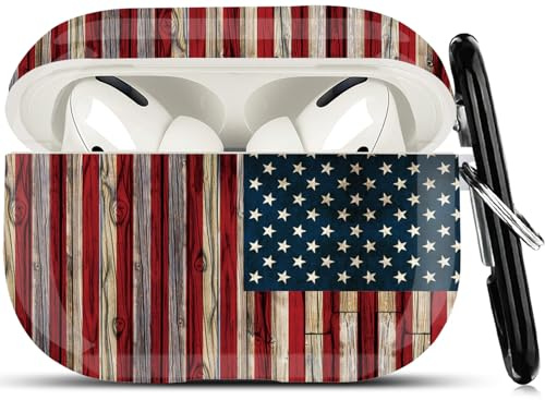 Süße Airpods Pro 2. / 1. Generation Hülle mit Reinigungsstift, Muster Airpods iPod Pro 2 Gen Cover Schutzhülle für Mädchen Frauen mit Schlüsselanhänger 2023/2022/2019, amerikanische Flagge