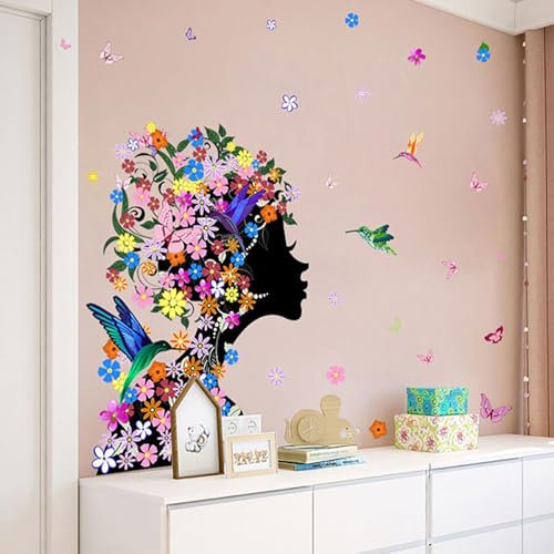 astylishome Wandtattoo Wohnzimmer Wandsticker für Mädchenzimmer Blume Wandabziehbild Blumen Schmetterlinge Wanddekoration für Mädchen Kinderzimmer Schlafzimmer Spielzimmer 1407