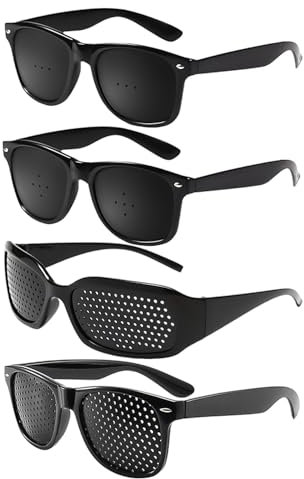 EHDWXVZM 4 Piezas de Gafas Estenopeicas, Gafas con Agujeros Pequeños, Gafas Porosas, Gafas Perforadas, Gafas de Entrenamiento Ocular, Gafas Creativas, Unisex (Negro)