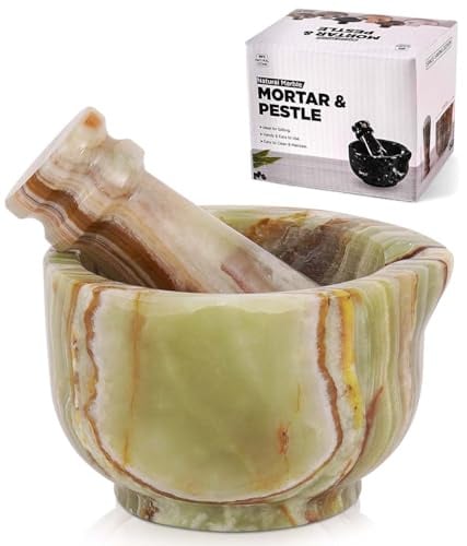 SPESHSTONES Kleines Marmor-Mörser und Stößel-Set, grüne 7,6 cm Mini-Steinmühle, Schüssel mit Filzboden — Pillenzerkleinerer für feines Pulver, Gewürzmühle, Kräuterzerkleinerer & Knoblauchzerkleinerer