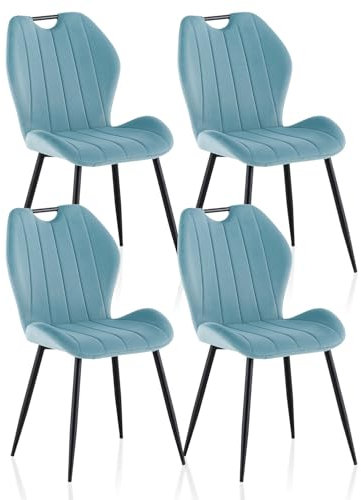 ZBAOLTO Esszimmerstühle 4er Set Samt, Stühle esszimmer Küchenstuhl Polsterstuhl Wohnzimmerstuhl mit Rückenlehne Metallbeine, Stühle essstühle für Esszimmer Wohnzimmer Küche Schlafzimmer,Hellblau