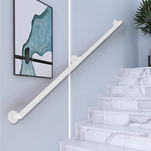 Black/White/Gold Stair Handrail | Modern Stairs Banister Complete Kit | 60cm 1m 1.2m 1.5m 1.8m 2m 2.4m 3m 4.8m Stairway Railing | Hand Rails for Indoor Stairs Outdoor Step Wall Mounted(White,3ft/90cm)