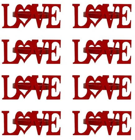 Getfitsoo Red Love Serviettenringe 8er Set, Valentinstag Serviettenringe, Metall Herz mit Worten Serviettenhalter für Valentinstag, Muttertag, Hochzeit, Jubiläumsessen, Partys Tischdekoration