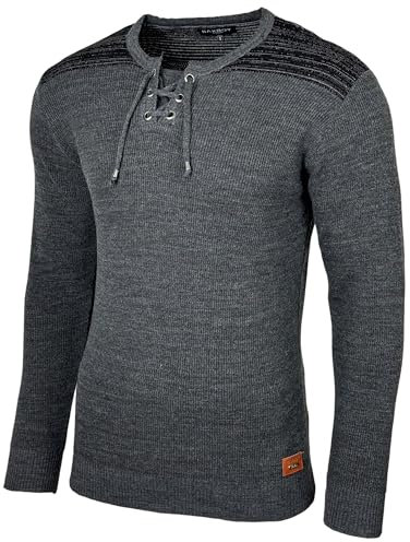 Baxboy Herren Pullover Slim Fit V-Neck Strick-Pullover Rundkragen Moderner Männer schwarzer Pulli Longsleeve in Feinstrick Sweatshirt BB-52205, Farbe:Anthrazit_1, Größe:XL