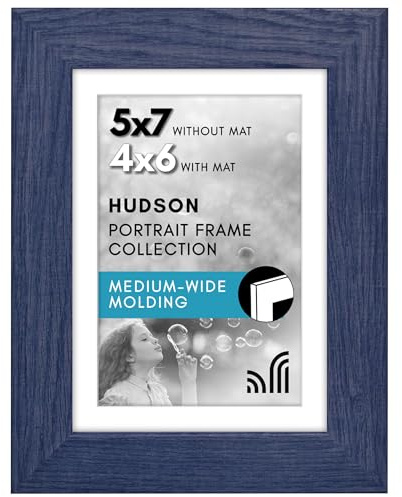 Americanflat 5x7 Picture Frame with Shatter-Resistant Glass - Fits 4x6 Photos with Mat or 5x7 Without Mat - Hudson Collection - Distressed Blue Photo Frame for Tabletop and Wall Display | Shatter-resistant glass, wall or tabletop display with included easel, sawtooth hangers included, secure turn-tab backing