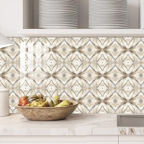 Piastrelle Adesive Cucina 20x20 cm Marmo Marrone Beige Piastrelle Adesive Bagno Impermeabile Pavimento pvc Adesivo Mobili Decorazione Mattonelle Adesive Antiolio Piastrelle Adesive (2 Pezzi)